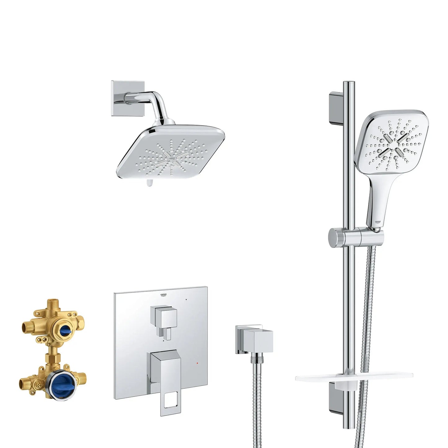 Grohe Eurocube 2-Handle Pressure Balance StarLight Chrome Shower Bundle