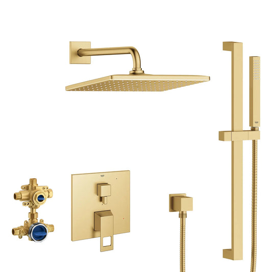 Grohe Eurocube 2-Handle Brushed Cool Sunrise Pressure Balance Rainshower Bundle