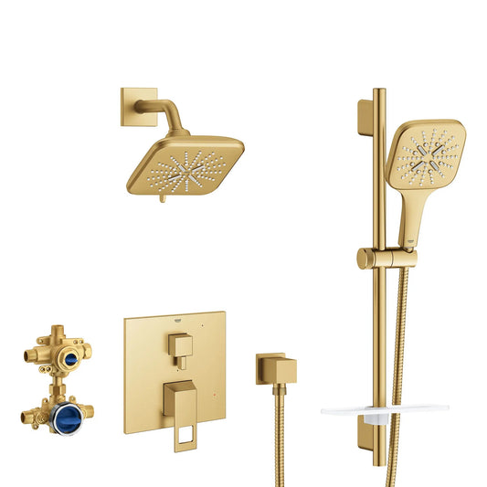 Grohe Eurocube 2-Handle Pressure Balance Brushed Cool Sunrise Shower Bundle