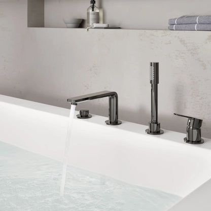 Grohe Lineare™ 4-Hole Single-Handle Deck Mount Hard Graphite Roman Tub Faucet With 1.75 GPM Hand Shower