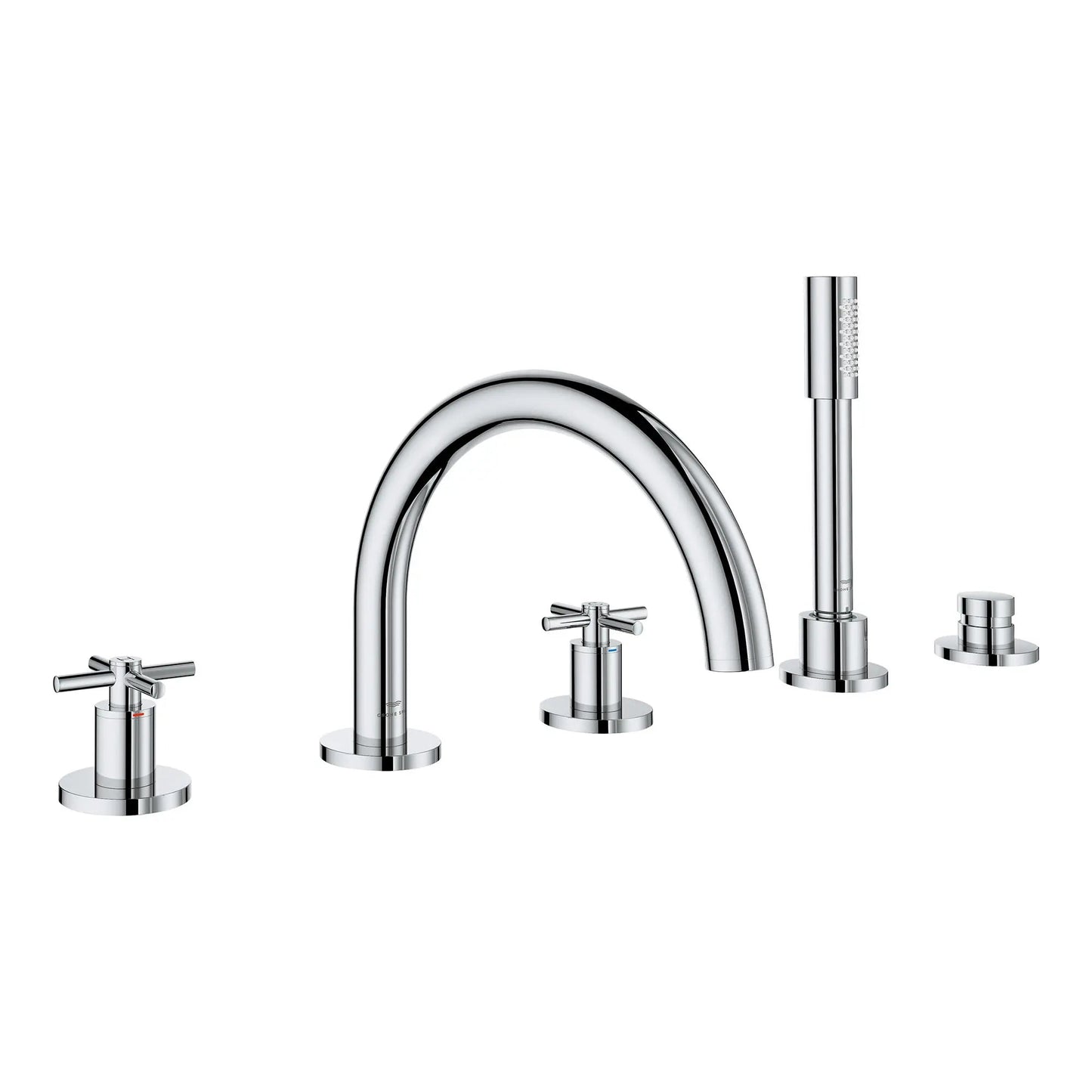 Grohe Atrio 5-Hole 2-Handle StarLight Chrome Deck Mount Roman Tub Faucet Without Handles With 1.75 GPM Hand Shower