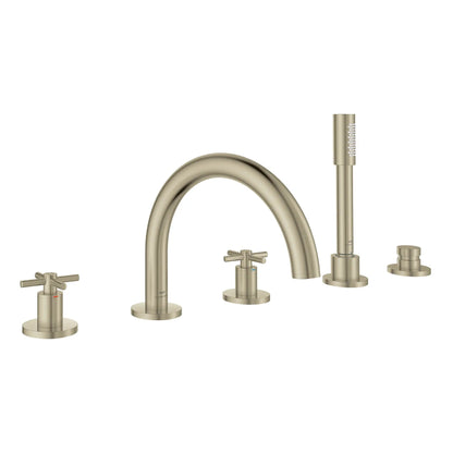 Grohe Atrio 5-Hole 2-Handle Brushed Nickel Infinity Deck Mount Roman Tub Faucet Without Handles With 1.75 GPM Hand Shower