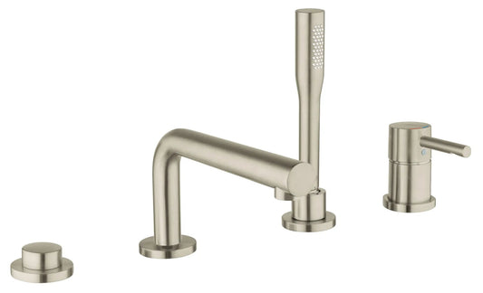 Grohe Essence 4-Hole Single-Handle Deck Mount Brushed Nickel Infinity Roman Tub Faucet With 1.75 GPM Hand Shower