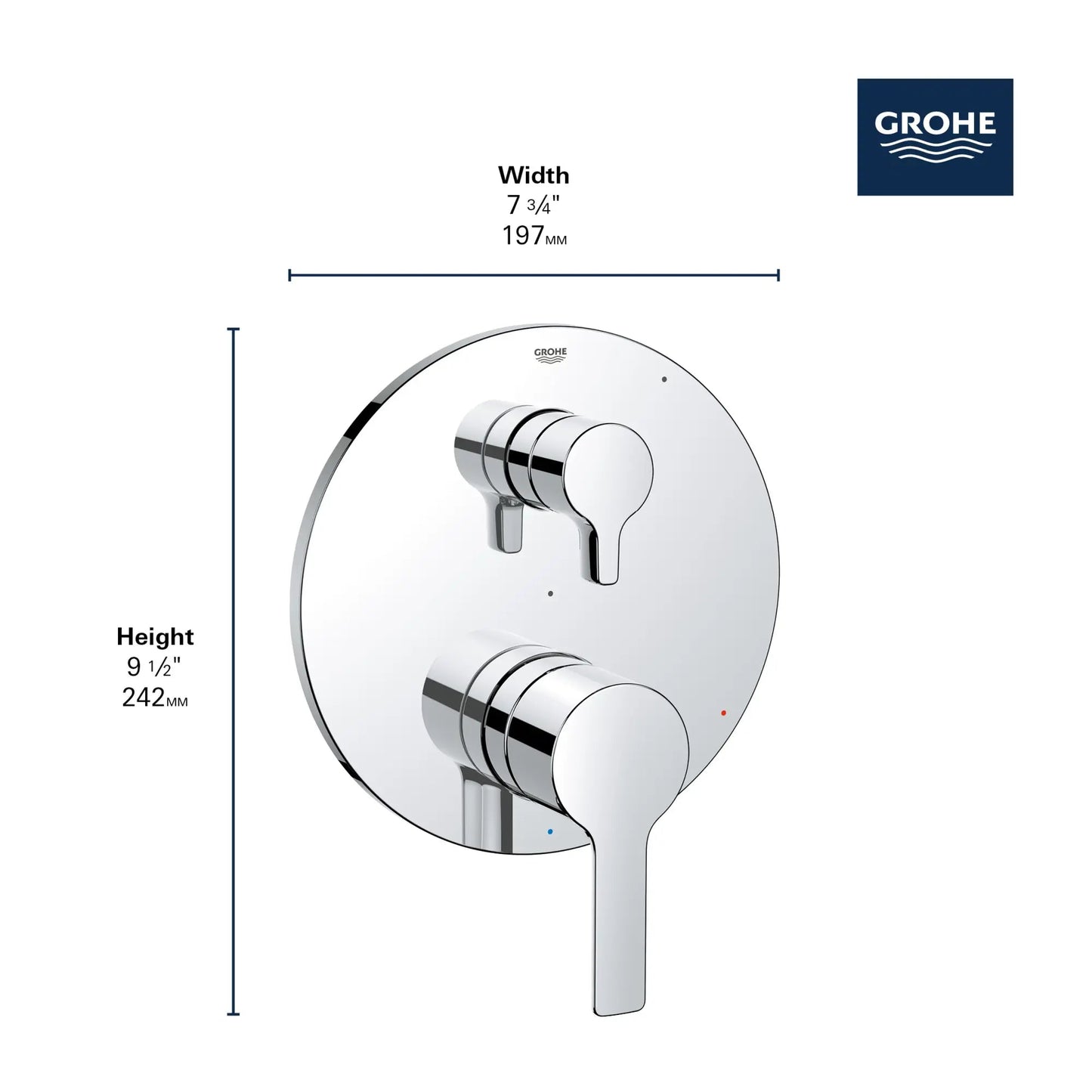 Grohe Lineare 2-Way Metal Lever Handle StarLight Chrome Diverter Trim With Cartridge Pressure Balance Valve Trim
