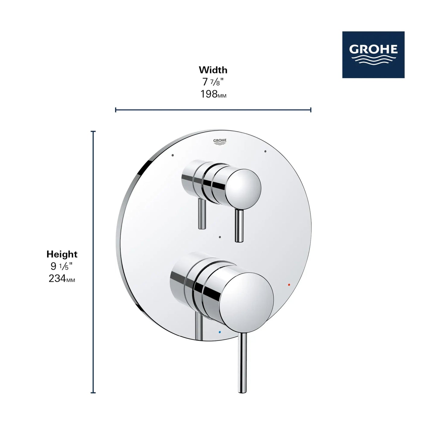 Grohe Timeless Pressure Balance Valve Trim StarLight Chrome 3-Way Diverter With Cartridge