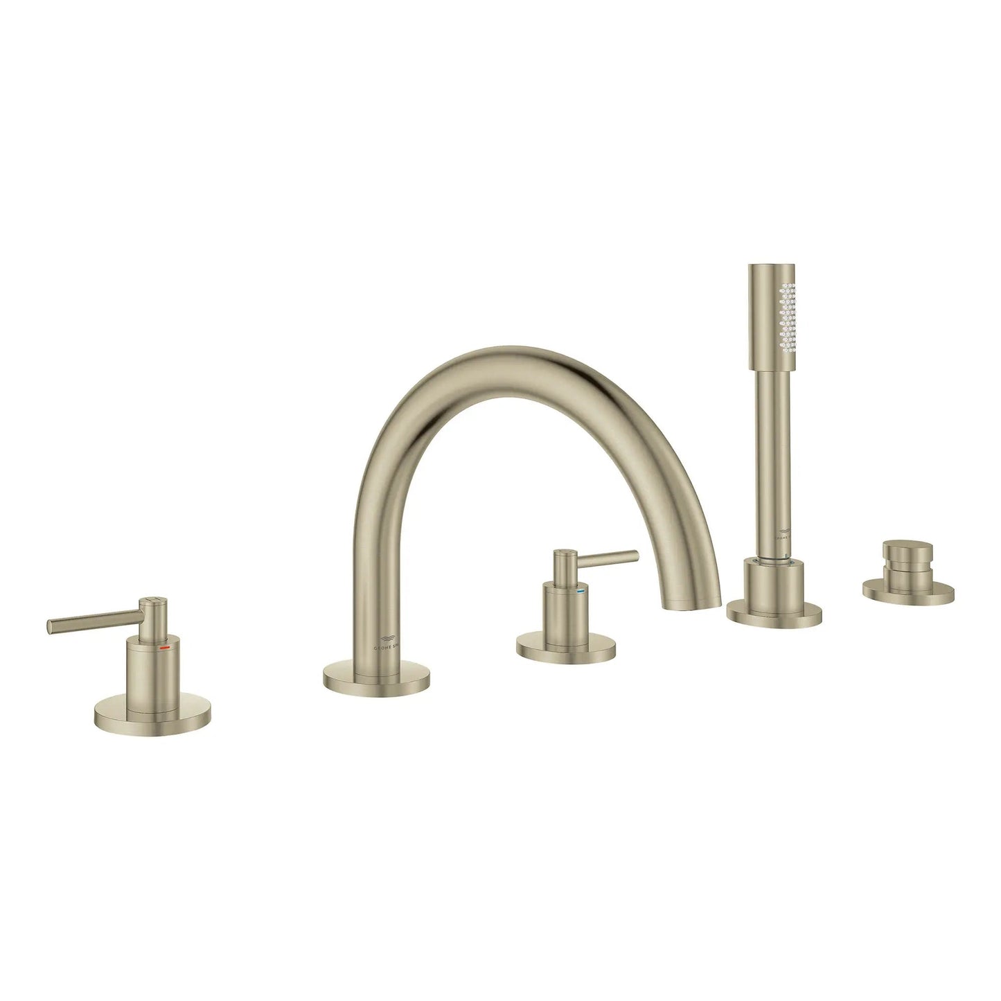 Grohe Atrio 5-Hole 2-Handle Brushed Nickel Infinity Deck Mount Roman Tub Faucet Without Handles With 1.75 GPM Hand Shower