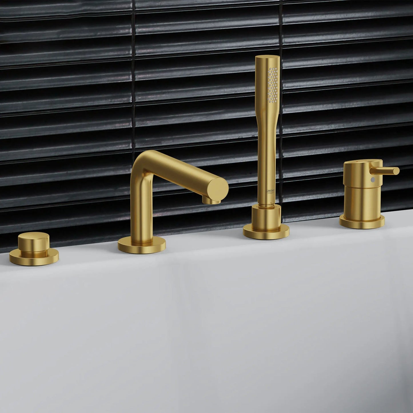 Grohe Concetto 4-Hole Single-Handle Deck Mount Brushed Cool Sunrise Roman Tub Faucet With 1.75 GPM Hand Shower