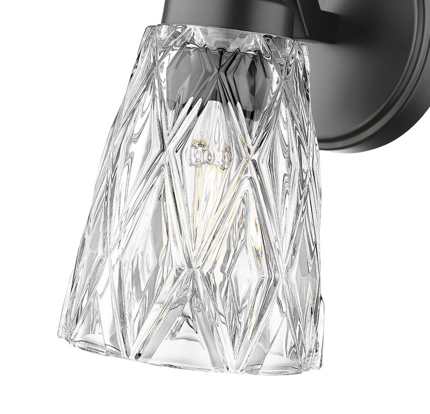 Z-Lite Andree 5" 1-Light Matte Black Steel Frame Clear Glass Shade Wall Sconce