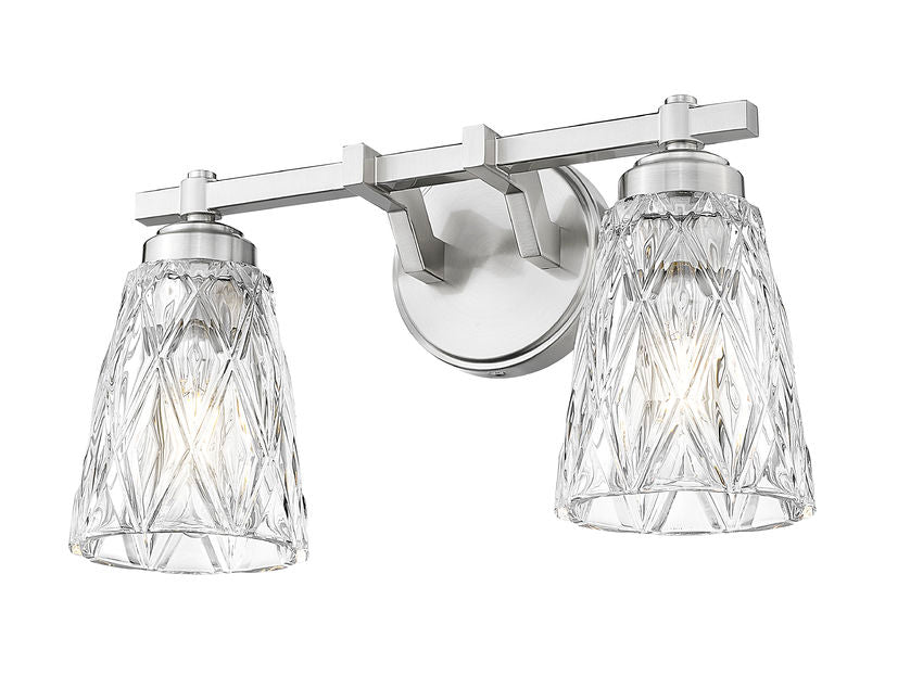 Z-Lite Andree 16" 2-Light Brushed Nickel Steel Frame Clear Glass Shade Vanity Lighting