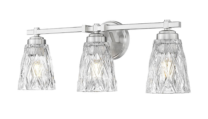 Z-Lite Andree 24" 3-Light Brushed Nickel Steel Frame Clear Glass Shade Vanity Lighting