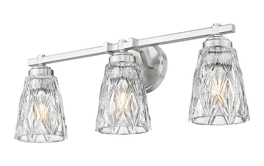 Z-Lite Andree 24" 3-Light Brushed Nickel Steel Frame Clear Glass Shade Vanity Lighting