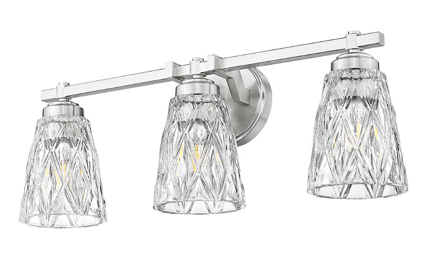 Z-Lite Andree 24" 3-Light Brushed Nickel Steel Frame Clear Glass Shade Vanity Lighting