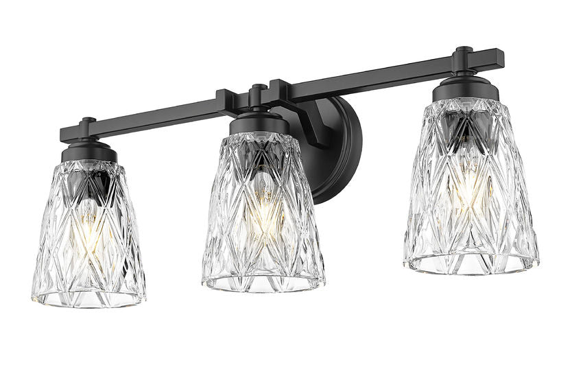 Z-Lite Andree 24" 3-Light Matte Black Steel Frame Clear Glass Shade Vanity Lighting