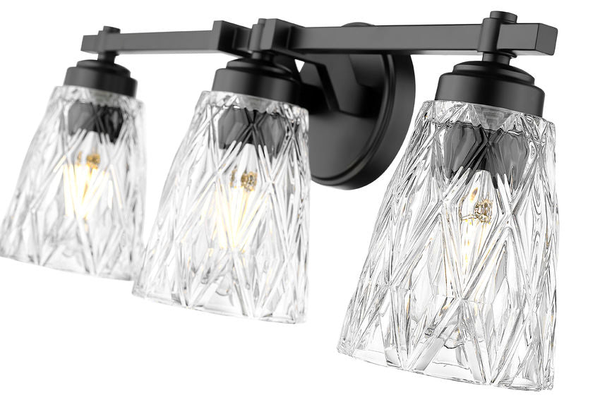 Z-Lite Andree 24" 3-Light Matte Black Steel Frame Clear Glass Shade Vanity Lighting