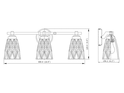 Z-Lite Andree 24" 3-Light Matte Black Steel Frame Clear Glass Shade Vanity Lighting