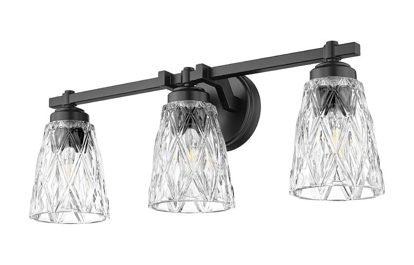 Z-Lite Andree 24" 3-Light Matte Black Steel Frame Clear Glass Shade Vanity Lighting