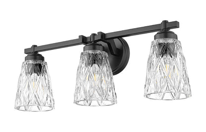 Z-Lite Andree 24" 3-Light Matte Black Steel Frame Clear Glass Shade Vanity Lighting