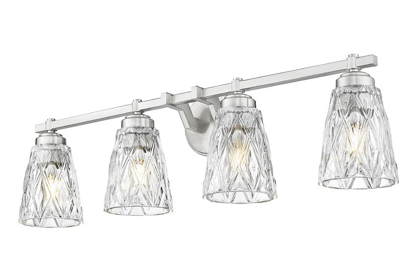 Z-Lite Andree 32" 4-Light Brushed Nickel Steel Frame Clear Glass Shade Vanity Lighting