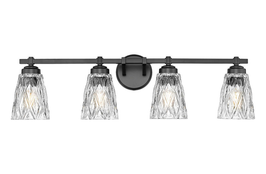 Z-Lite Andree 32" 4-Light Matte Black Steel Frame Clear Glass Shade Vanity Lighting