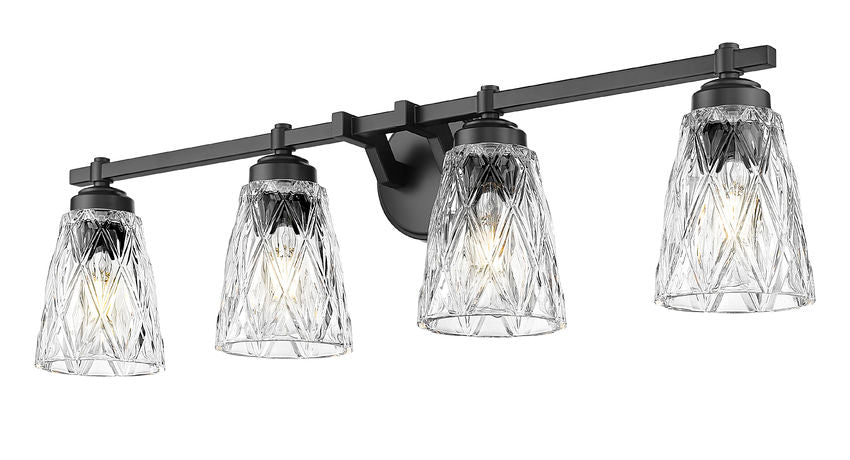 Z-Lite Andree 32" 4-Light Matte Black Steel Frame Clear Glass Shade Vanity Lighting
