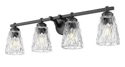 Z-Lite Andree 32" 4-Light Matte Black Steel Frame Clear Glass Shade Vanity Lighting