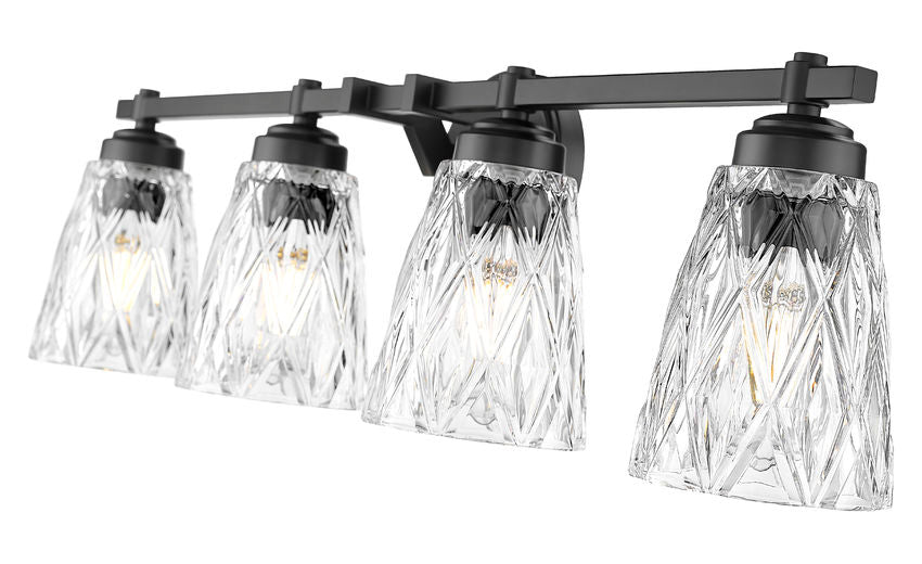 Z-Lite Andree 32" 4-Light Matte Black Steel Frame Clear Glass Shade Vanity Lighting