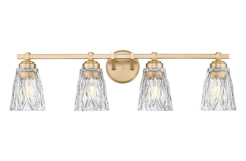 Z-Lite Andree 32" 4-Light Modern Gold Steel Frame Clear Glass Shade Vanity Lighting