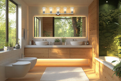 Z-Lite Andree 40" 5-Light Chrome Steel Frame Clear Glass Shade Vanity Lighting