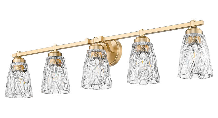 Z-Lite Andree 40" 5-Light Modern Gold Steel Frame Clear Glass Shade Vanity Lighting