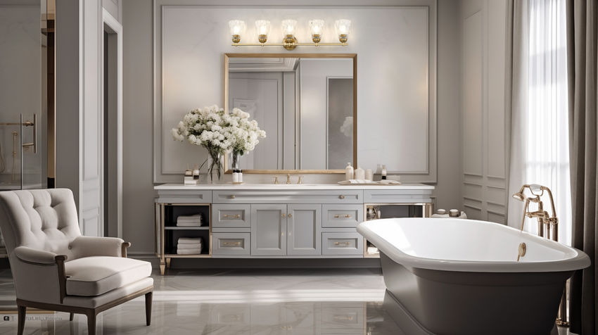 Z-Lite Andree 40" 5-Light Modern Gold Steel Frame Clear Glass Shade Vanity Lighting