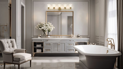 Z-Lite Andree 40" 5-Light Modern Gold Steel Frame Clear Glass Shade Vanity Lighting