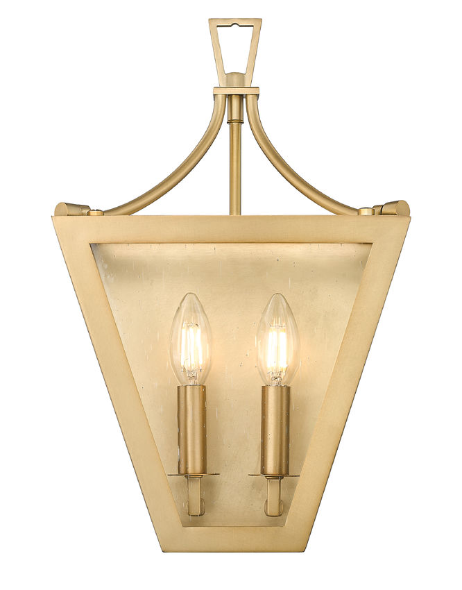 Z-Lite Montalcino 10" 2-Light Rubbed Brass Steel Frame Clear Seedy Glass Shade Wall Sconce