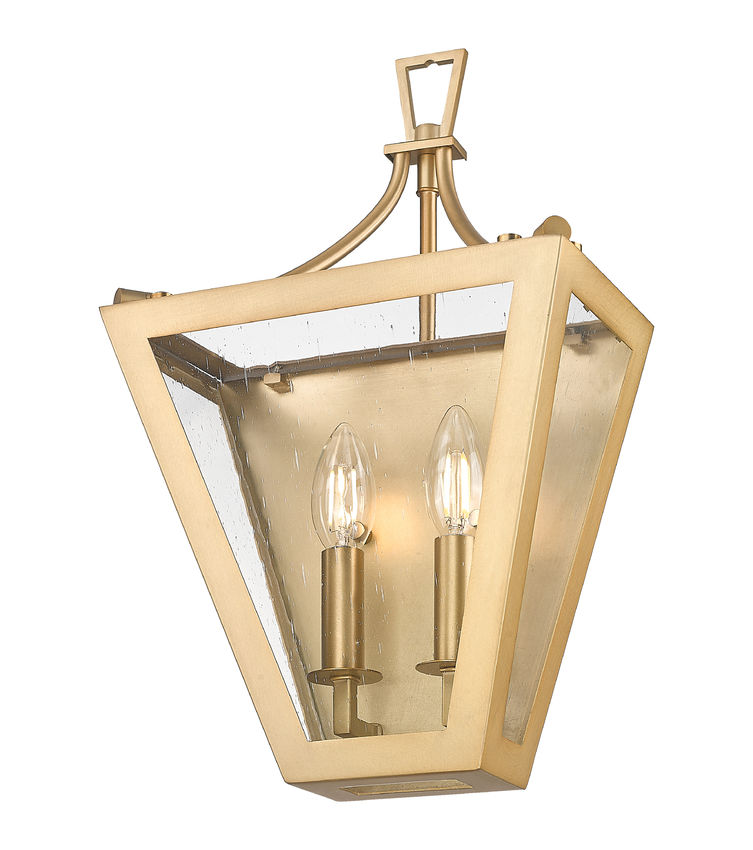 Z-Lite Montalcino 10" 2-Light Rubbed Brass Steel Frame Clear Seedy Glass Shade Wall Sconce