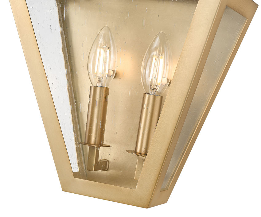 Z-Lite Montalcino 10" 2-Light Rubbed Brass Steel Frame Clear Seedy Glass Shade Wall Sconce