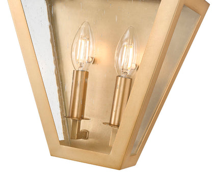 Z-Lite Montalcino 10" 2-Light Rubbed Brass Steel Frame Clear Seedy Glass Shade Wall Sconce