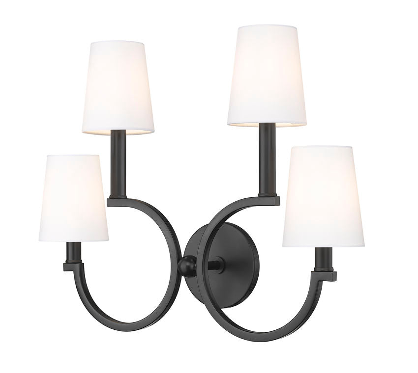 Z-Lite Cordelia 21" 4-Light White Fabric Shade Matte Black Steel Frame Wall Sconce