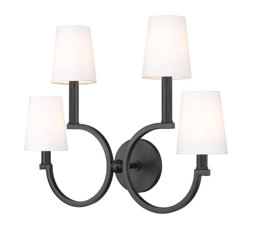 Z-Lite Cordelia 21" 4-Light White Fabric Shade Matte Black Steel Frame Wall Sconce