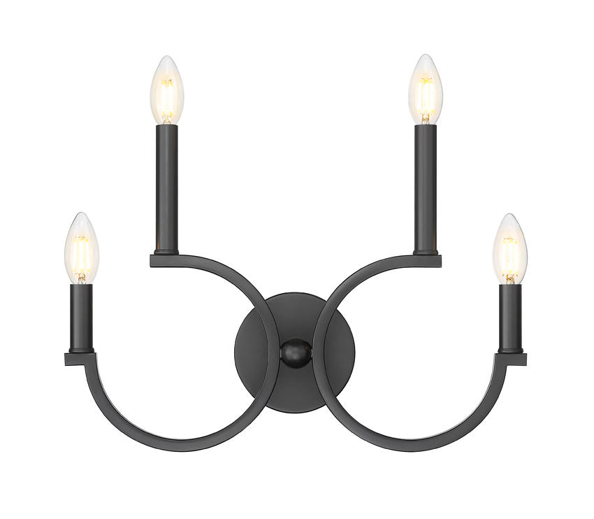 Z-Lite Cordelia 21" 4-Light White Fabric Shade Matte Black Steel Frame Wall Sconce