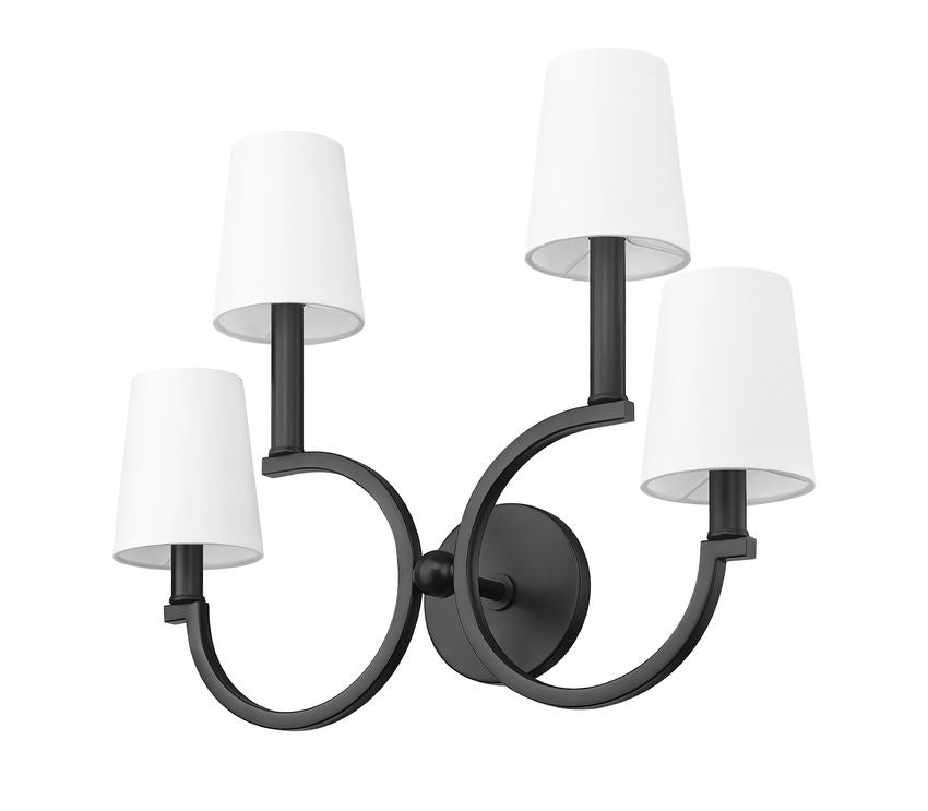 Z-Lite Cordelia 21" 4-Light White Fabric Shade Matte Black Steel Frame Wall Sconce