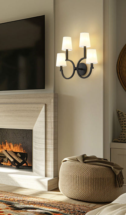 Z-Lite Cordelia 21" 4-Light White Fabric Shade Matte Black Steel Frame Wall Sconce