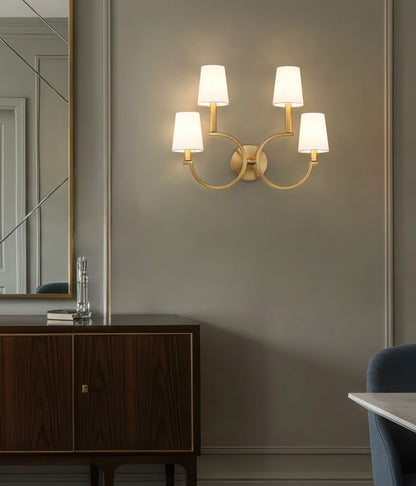 Z-Lite Cordelia 21" 4-Light White Fabric Shade Modern Gold Steel Frame Wall Sconce