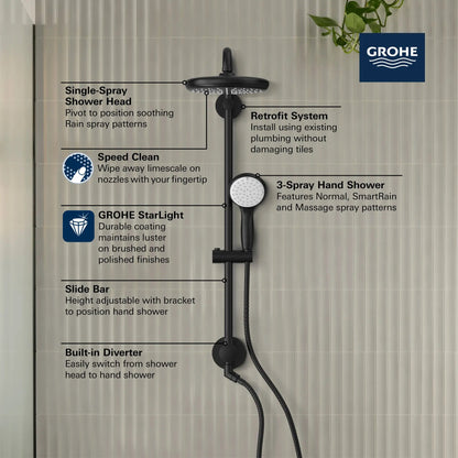 Grohe Tempesta 1.75 GPM Single Spray Shower Head 2-Spray Hand Shower Matte Black 210 Shower System