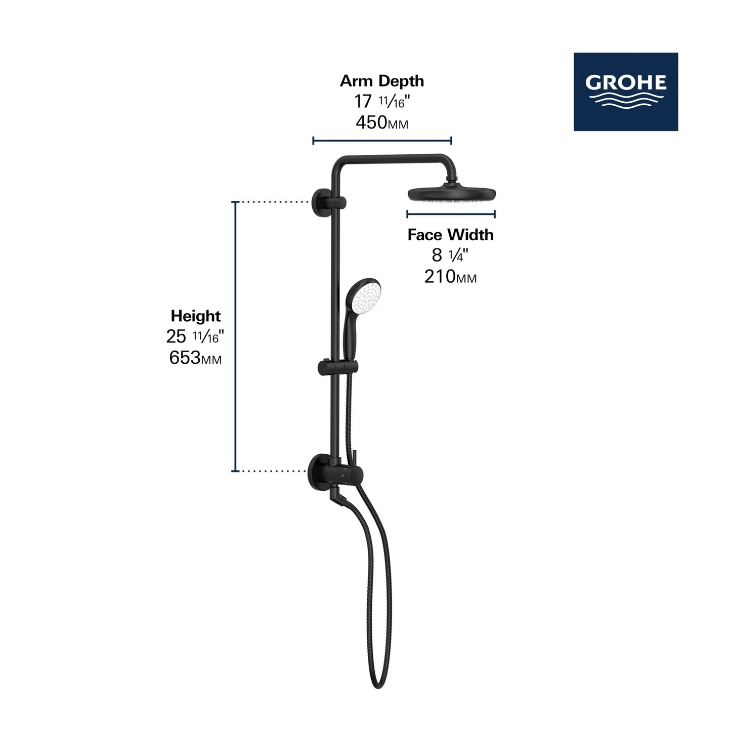 Grohe Tempesta 1.75 GPM Single Spray Shower Head 2-Spray Hand Shower Matte Black 210 Shower System