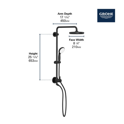 Grohe Tempesta 1.75 GPM Single Spray Shower Head 2-Spray Hand Shower Matte Black 210 Shower System