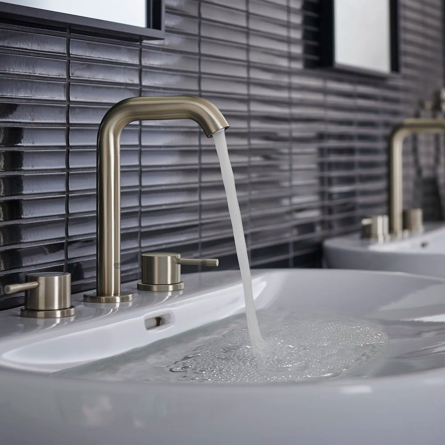 Grohe Essence 8" 1.2 GPM Two-Handle Wall Mount Widespread Brushed Nickel Infinity Faucet