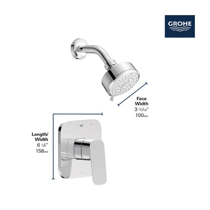 Grohe Cubeo 1.75 GPM Pressure Balance StarLight Chrome Valve Shower Trim Kit
