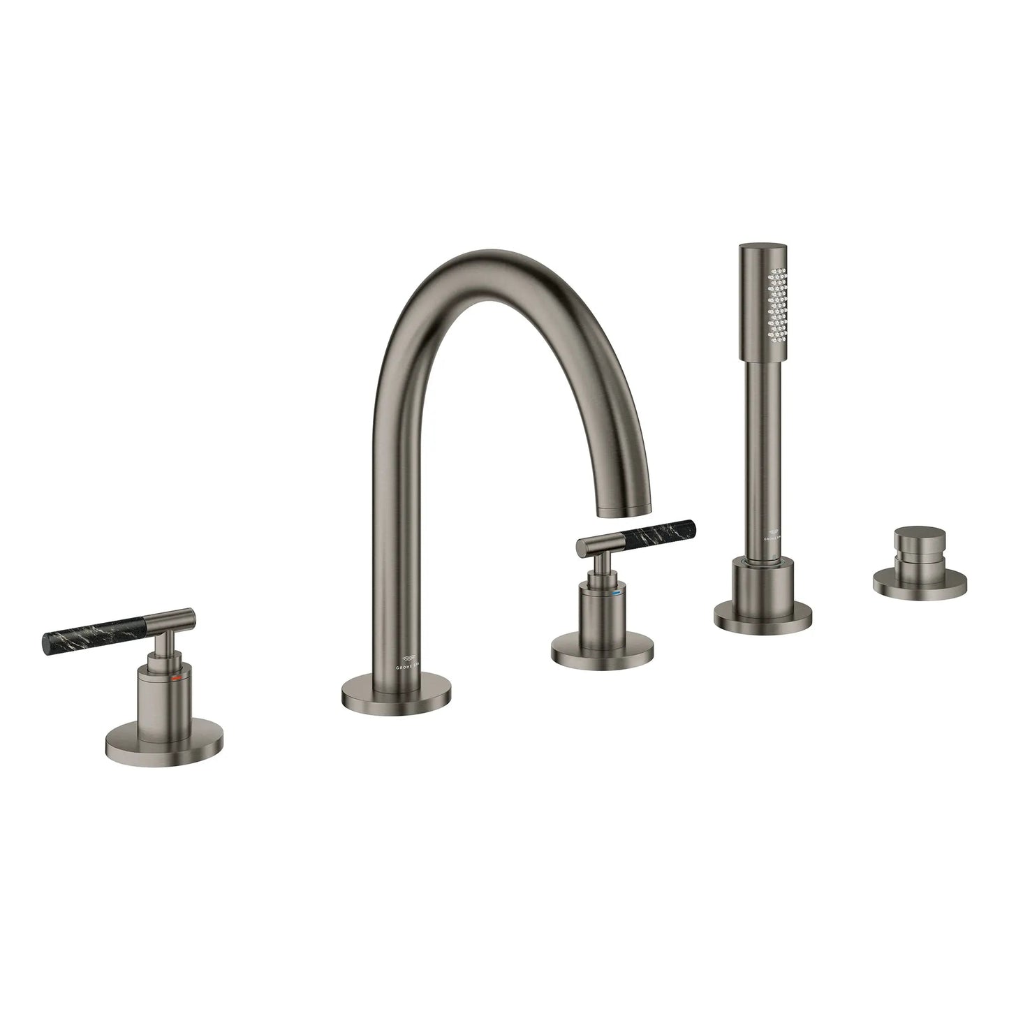 Grohe Atrio 5-Hole 2-Handle Brushed Hard Graphite Deck Mount Roman Tub Faucet Without Handles With 1.75 GPM Hand Shower