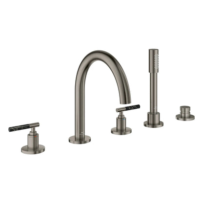 Grohe Atrio 5-Hole 2-Handle Brushed Hard Graphite Deck Mount Roman Tub Faucet Without Handles With 1.75 GPM Hand Shower