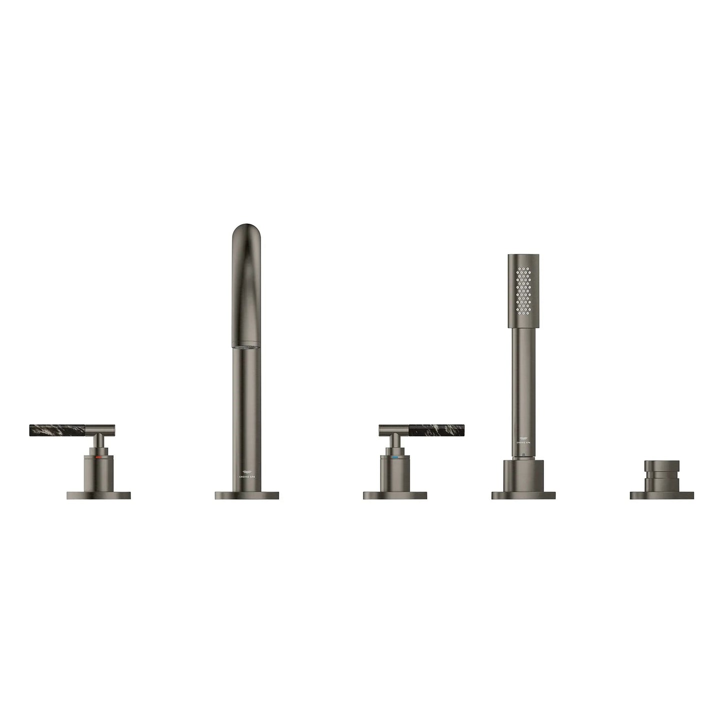 Grohe Atrio 5-Hole 2-Handle Brushed Hard Graphite Deck Mount Roman Tub Faucet Without Handles With 1.75 GPM Hand Shower