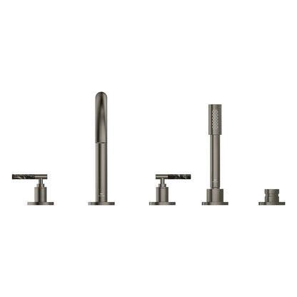 Grohe Atrio 5-Hole 2-Handle Brushed Hard Graphite Deck Mount Roman Tub Faucet Without Handles With 1.75 GPM Hand Shower